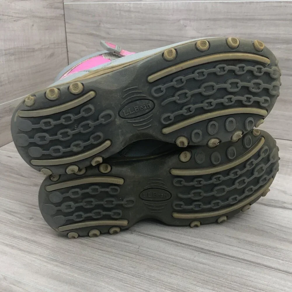 LL Bean Boots Kids Size 1 Pink Gray Insulated Winter Snow Hook and Loop Strap